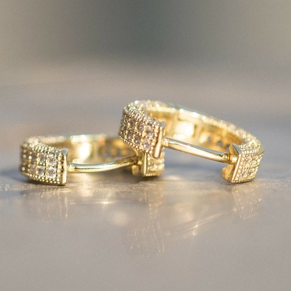 Mens Fully Ice Out 14K Gold Hoop Earrings - Picture 5 of 16